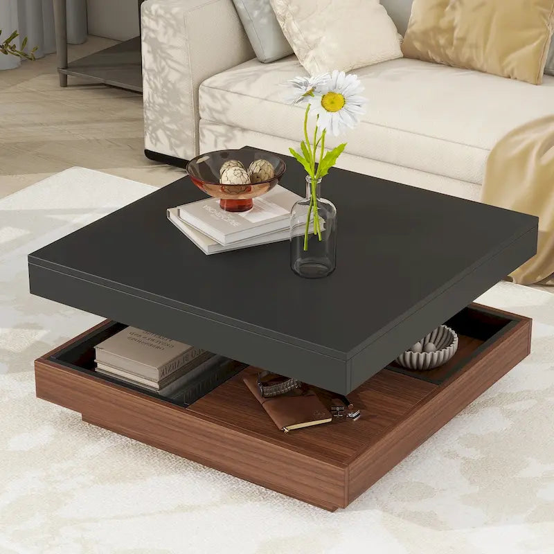 Table basse carrée double couche rotative à 360° au design moderne
