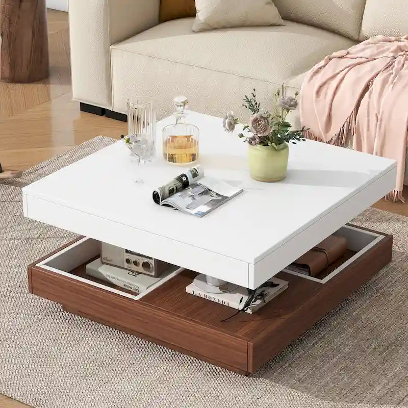 Table basse carrée double couche rotative à 360° au design moderne