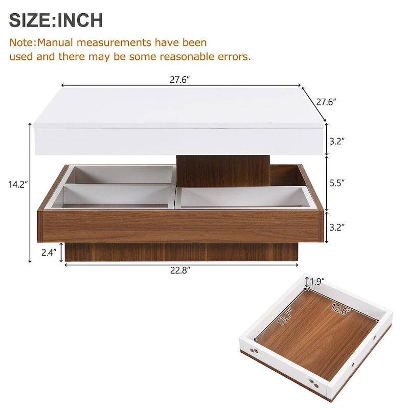 Table basse carrée double couche rotative à 360° au design moderne