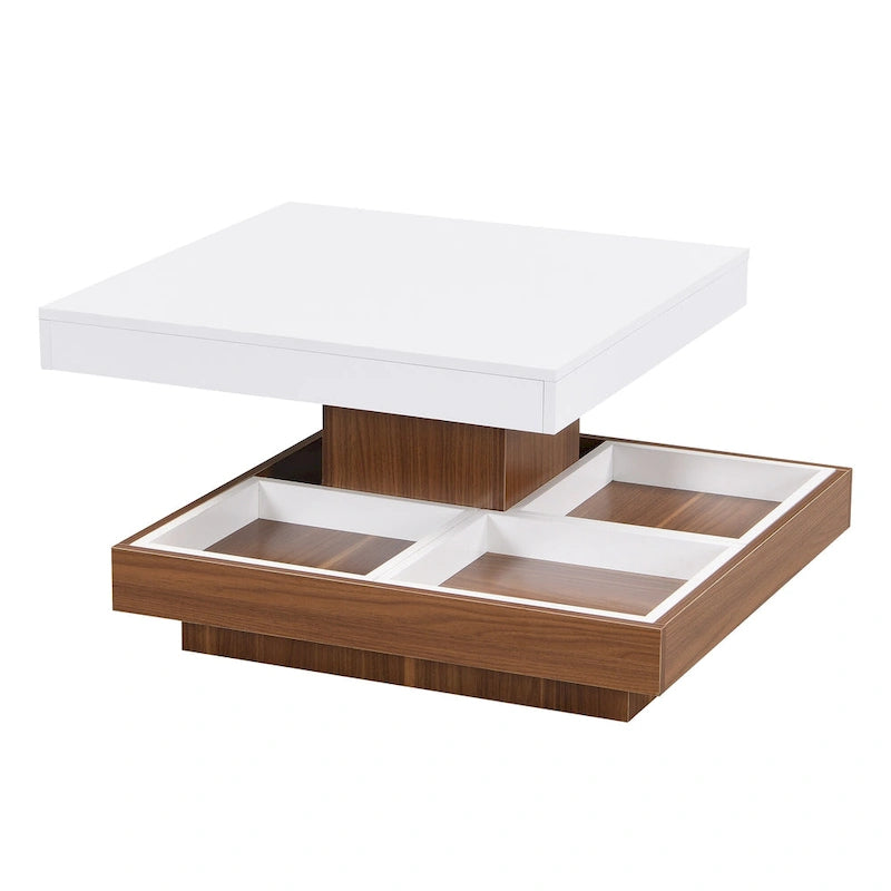 Table basse carrée double couche rotative à 360° au design moderne