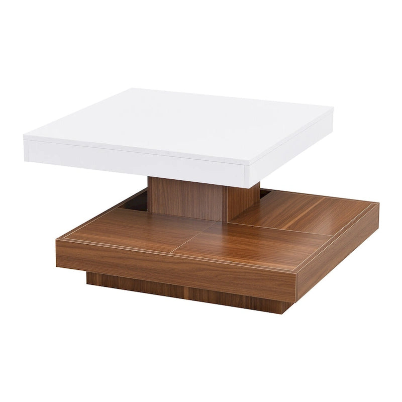 Table basse carrée double couche rotative à 360° au design moderne