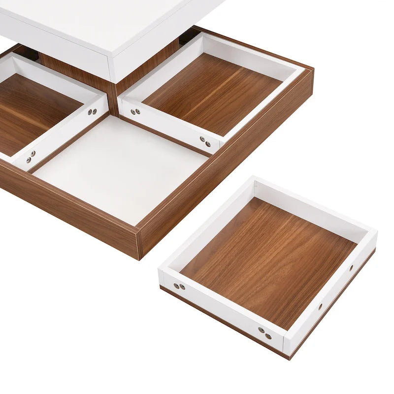 Table basse carrée double couche rotative à 360° au design moderne