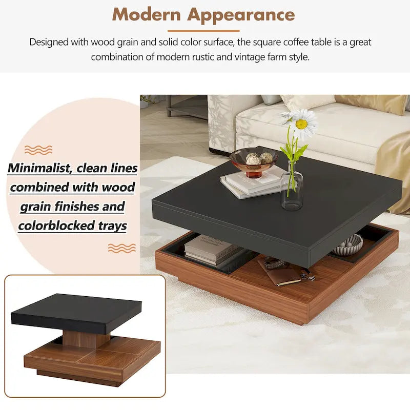Table basse carrée double couche rotative à 360° au design moderne