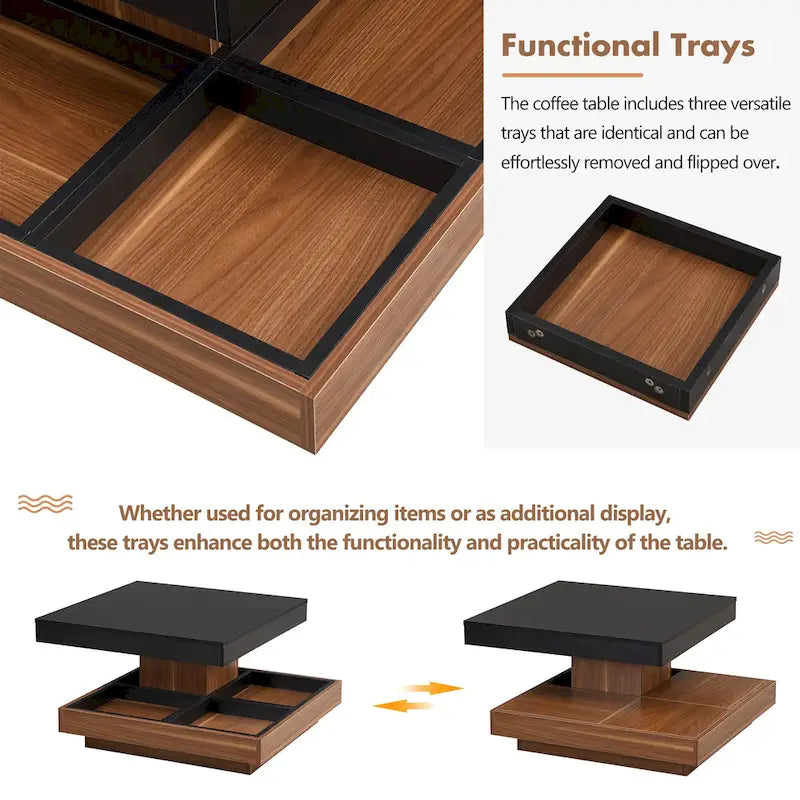 Table basse carrée double couche rotative à 360° au design moderne