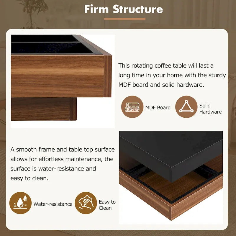 Table basse carrée double couche rotative à 360° au design moderne