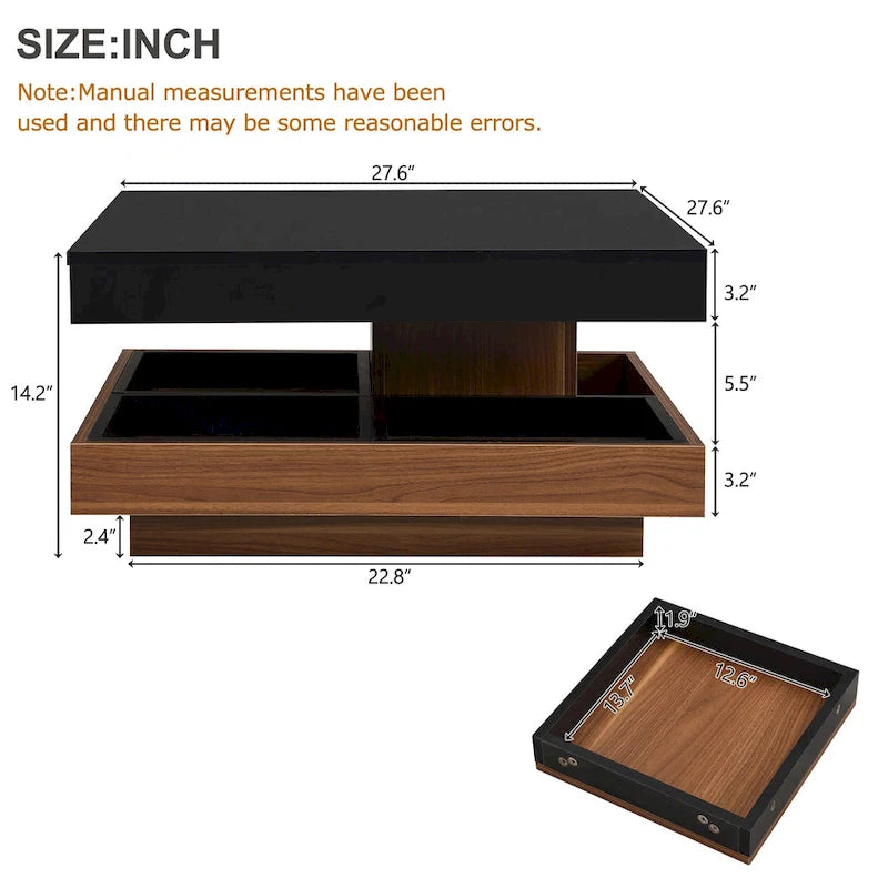 Table basse carrée double couche rotative à 360° au design moderne