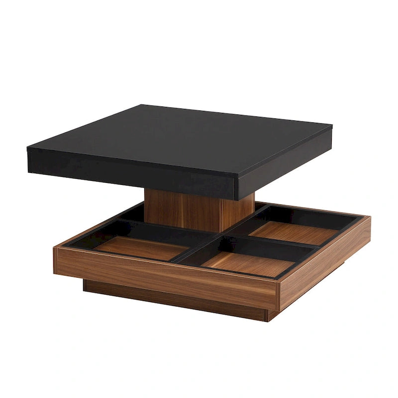 Table basse carrée double couche rotative à 360° au design moderne