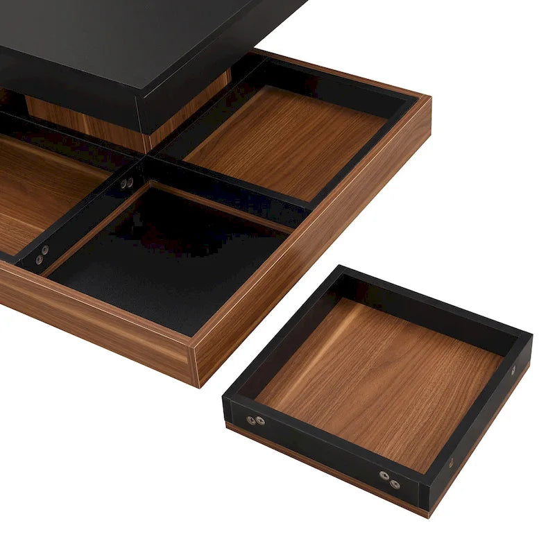 Table basse carrée double couche rotative à 360° au design moderne