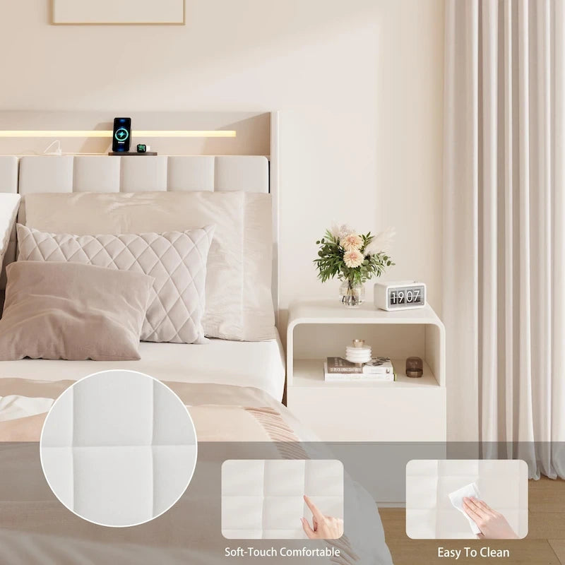 Lit plateforme rembourré flottant beige