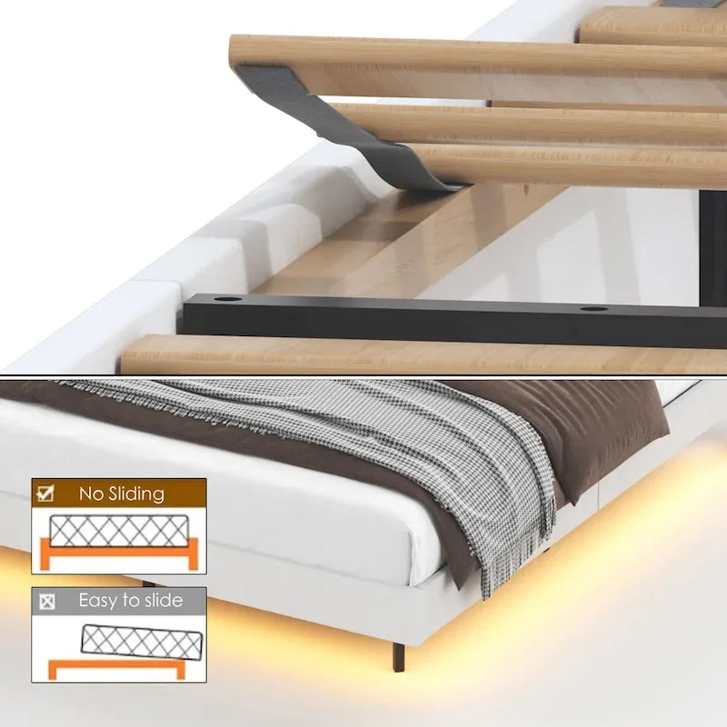 Lit plateforme rembourré flottant beige
