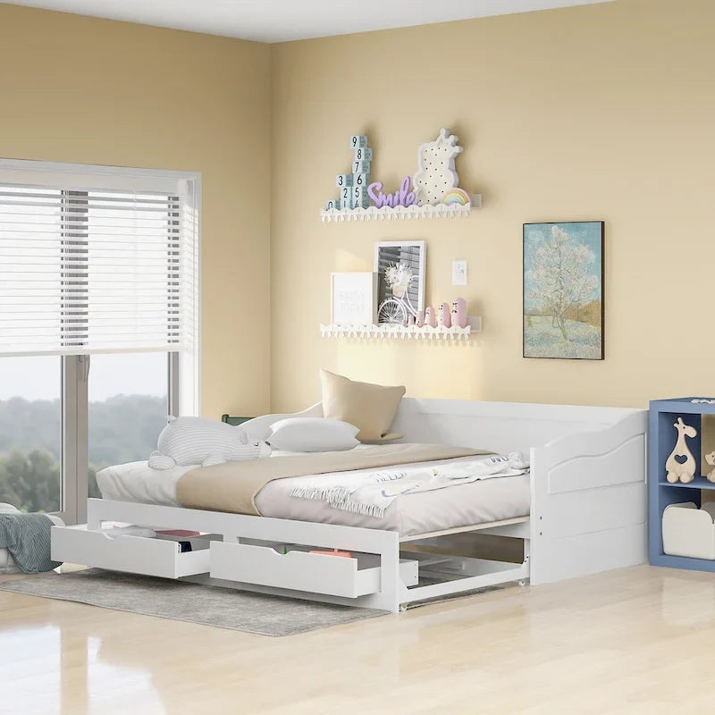 Canapé-lit extensible double en pin blanc