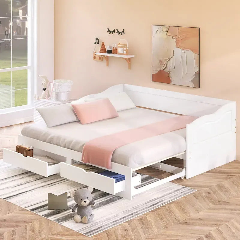 Canapé-lit extensible double en pin blanc