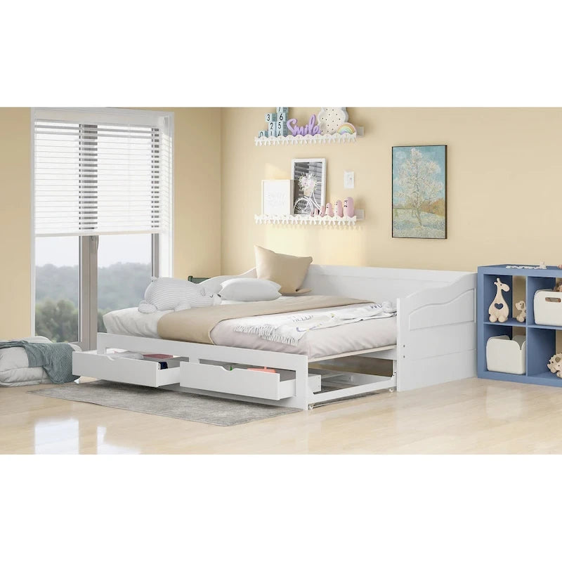 Canapé-lit extensible double en pin blanc