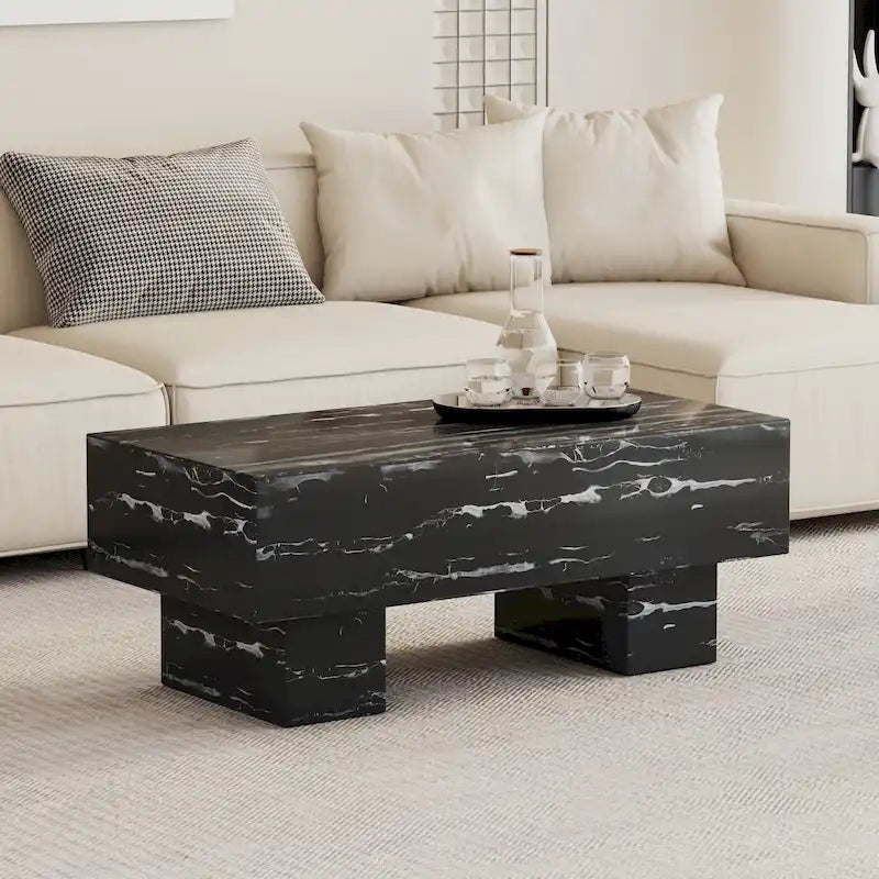 Table basse en marbre noir texturé