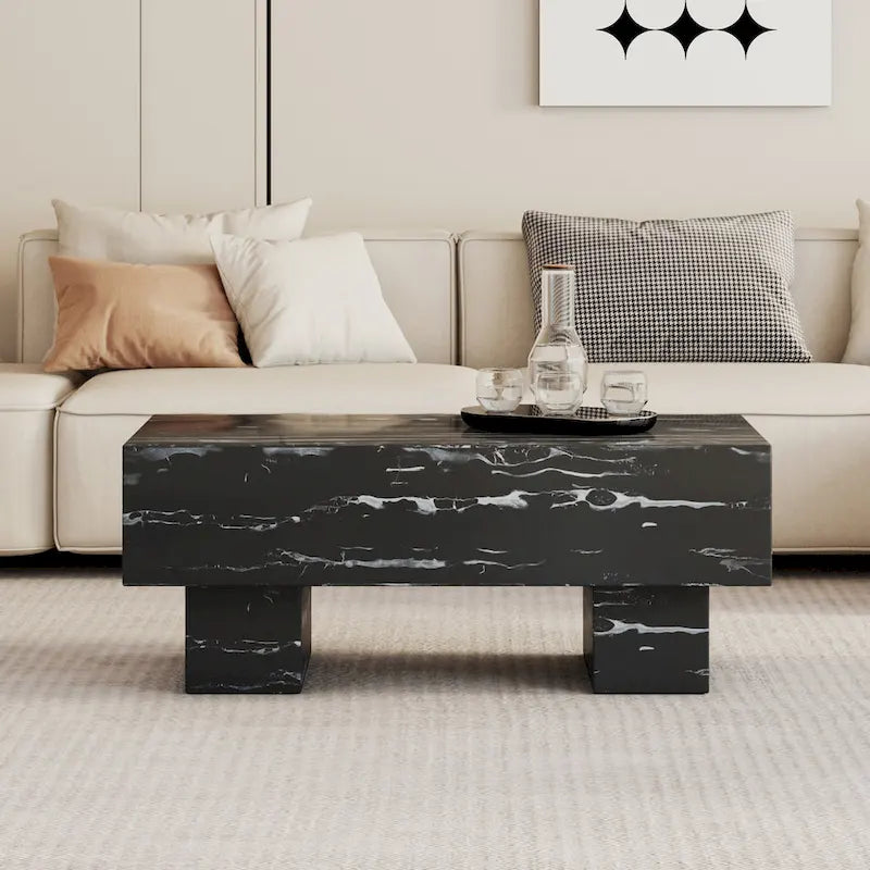 Table basse en marbre noir texturé
