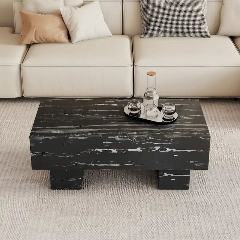 Table basse en marbre noir texturé