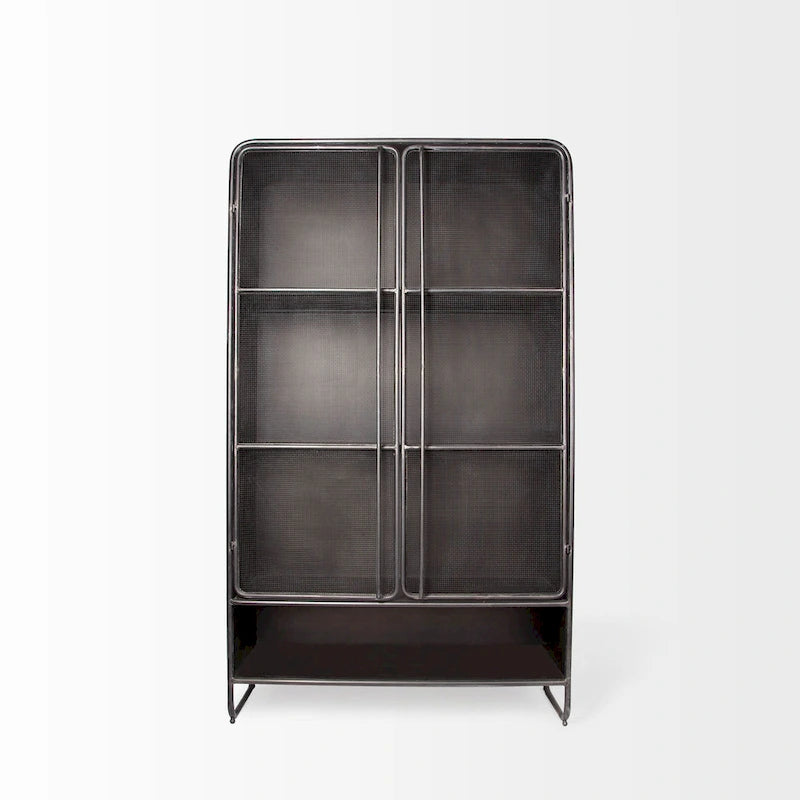 Vitrine Klaus marron foncé en métal poli avec portes grillagées