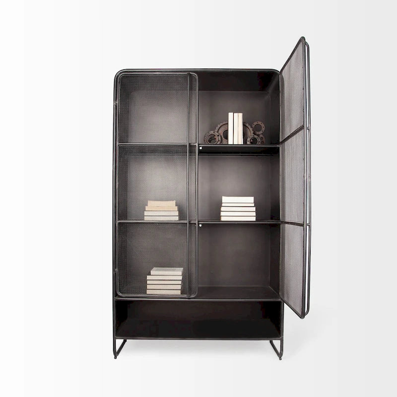 Vitrine Klaus marron foncé en métal poli avec portes grillagées