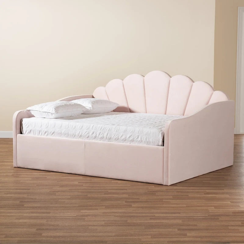 Lit de repos moderne tapissé de velours - rose clair