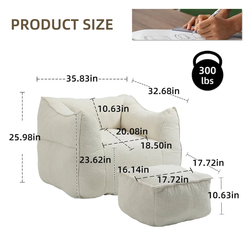 Pouf carré avec repose-pieds