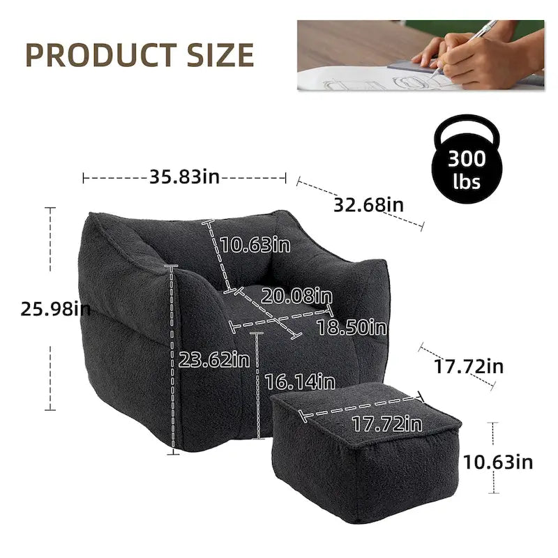 Pouf carré avec repose-pieds
