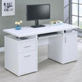 Bureau informatique avec 2 tiroirs et placard, blanc