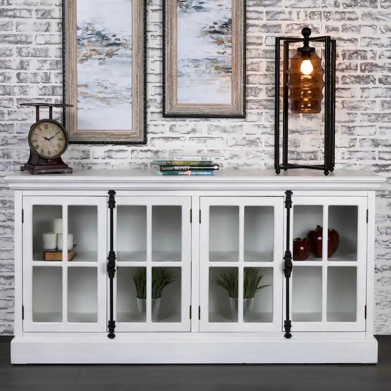 Four-door white oak TV unit