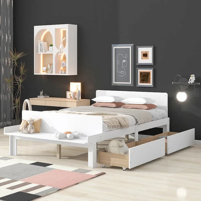 Full Bed with Footboard Bench,2 drawers