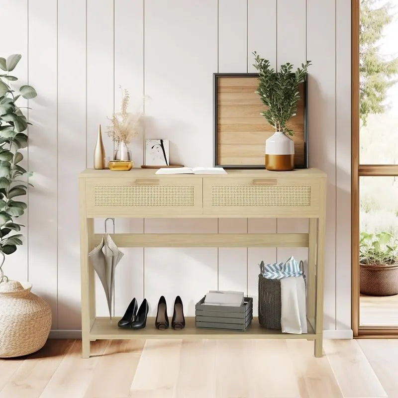 Console en rotin style ferme