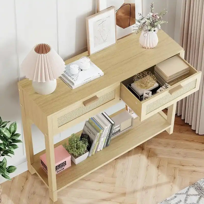Console en rotin style ferme