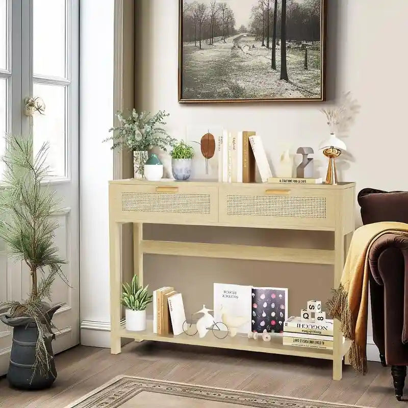 Console en rotin style ferme