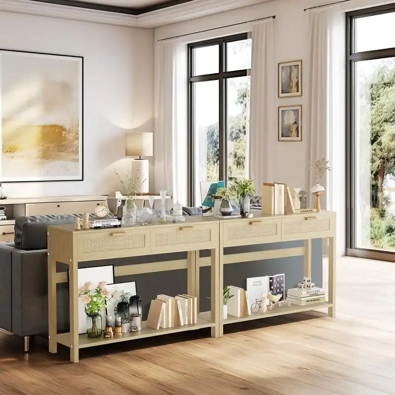 Console en rotin style ferme
