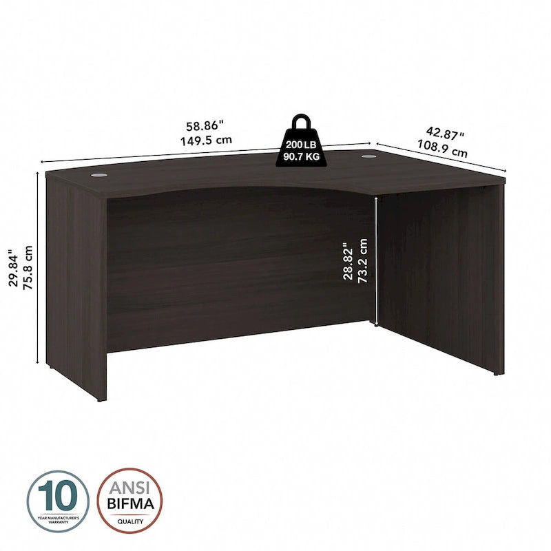 L-shaped curved desk frame
