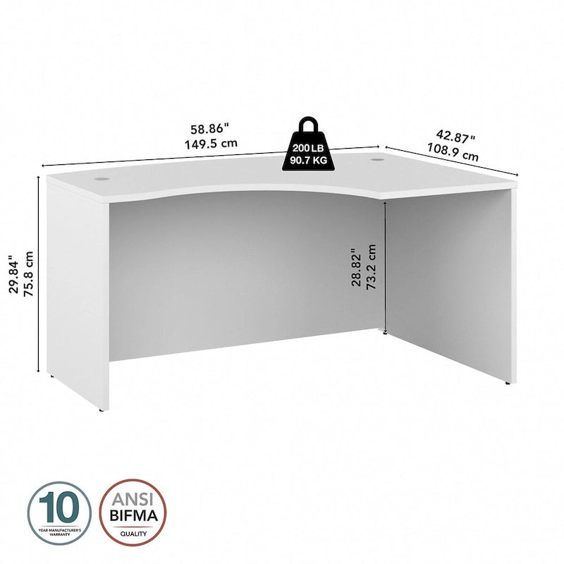 L-shaped curved desk frame